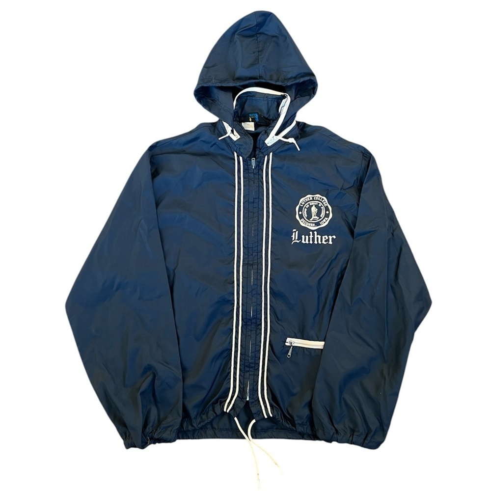 Vintage 50s Champion Luther College Full Zip Windbreaker Size Small Navy Blue
